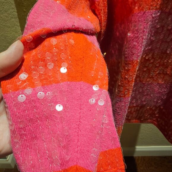 Isaac Mizrahi XL Sequin Color Block Sweater Y2K Glam BOLD Sparkle Cozy Soft Knit - Picture 5 of 11